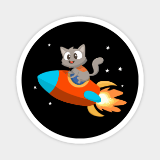 Cute cat riding on rocket - funny cat design Magnet